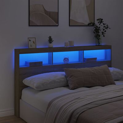 vidaXL LED-Kopfteil mit Ablagen Sonoma-Eiche 180x17x102 cm