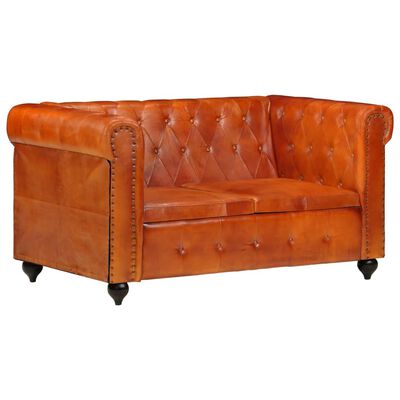 vidaXL Chesterfield-Sofa 2-Sitzer Hellbraun Echtleder