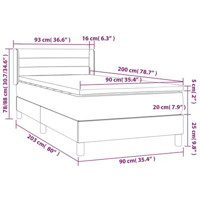 vidaXL Boxspringbett mit Matratze Dunkelgrau 90x200 cm Stoff