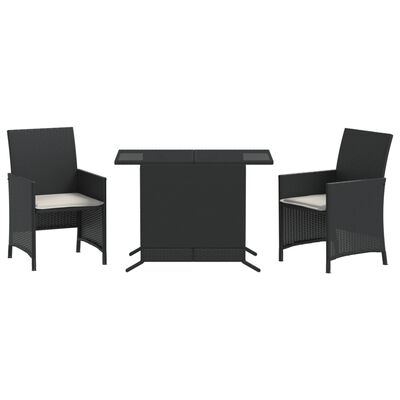 vidaXL 3-tlg. Bistro-Set mit Kissen Schwarz Poly Rattan