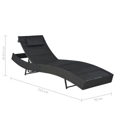 vidaXL Sonnenliege Poly Rattan und Textilene Schwarz