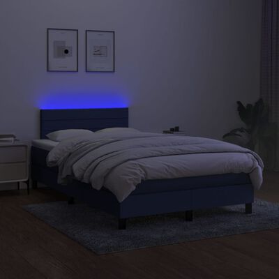 vidaXL Boxspringbett mit Matratze & LED Blau 120x190 cm Stoff