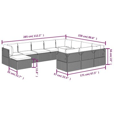 vidaXL 11-tlg. Garten-Lounge-Set mit Kissen Grau Poly Rattan