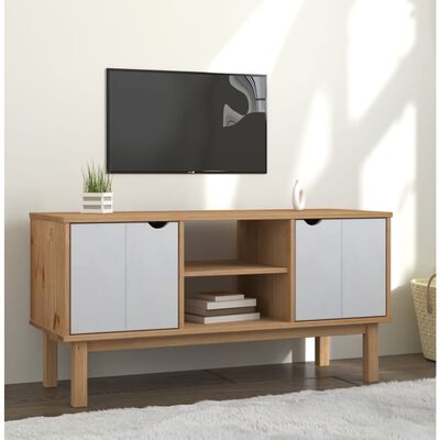 vidaXL TV-Schrank OTTA Braun&Weiß 113,5x43x57 cm Massivholz Kiefer