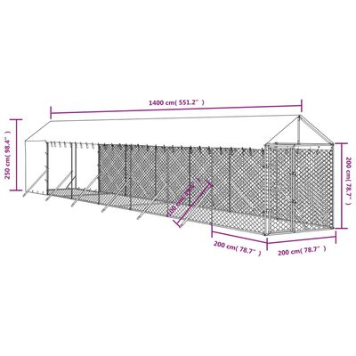 vidaXL Outdoor-Hundezwinger mit Dach Silbern 2x14x2,5 m Stahl Verzinkt