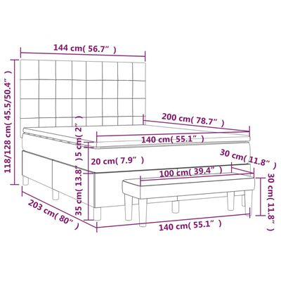 vidaXL Boxspringbett mit Matratze Dunkelgrau 140x200 cm Samt