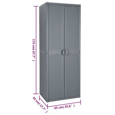 vidaXL Gartenschrank Grau 65x45x172 cm PP Rattan