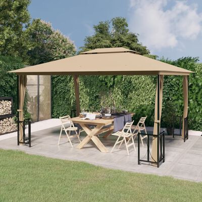 vidaXL Pavillon mit Seitenwänden & Doppeldach 3x4 m Taupe