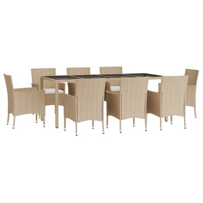 vidaXL 9-tlg. Garten-Essgruppe mit Kissen Beige Poly Rattan