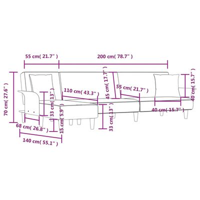 vidaXL Schlafsofa in L-Form Dunkelgrau 279x140x70 cm Stoff