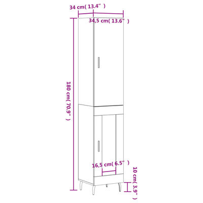 vidaXL Highboard Grau Sonoma 34,5x34x180 cm Holzwerkstoff