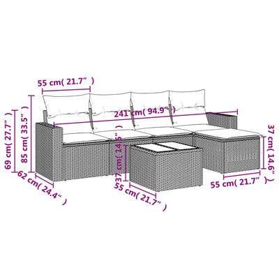 vidaXL 6-tlg. Garten-Sofagarnitur mit Kissen Schwarz Poly Rattan