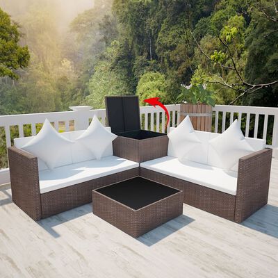 vidaXL 4-tlg. Garten-Lounge-Set mit Auflagen Poly Rattan Braun