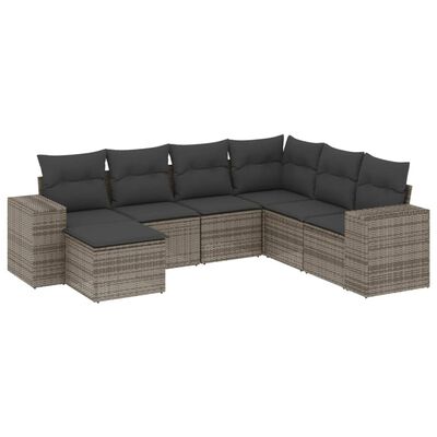 vidaXL 7-tlg. Garten-Sofagarnitur mit Kissen Grau Poly Rattan