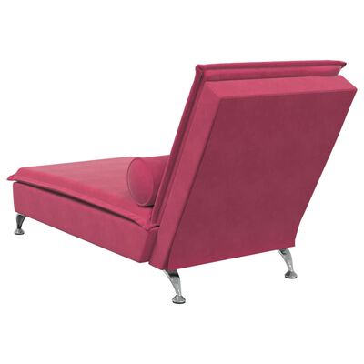 vidaXL Massage-Chaiselongue mit Nackenrolle Weinrot Samt