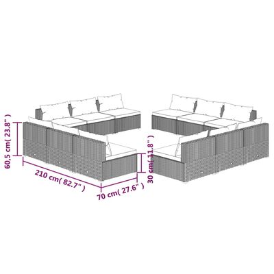 vidaXL 12-tlg. Garten-Lounge-Set mit Kissen Poly Rattan Schwarz