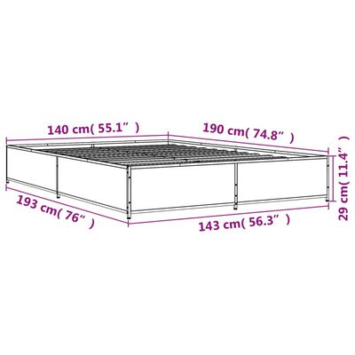 vidaXL Bettgestell Räuchereiche 140x190 cm Holzwerkstoff und Metall