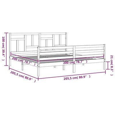 vidaXL Massivholzbett mit Kopfteil 200x200 cm