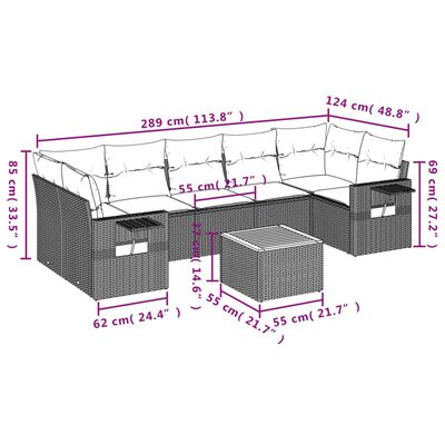 vidaXL 8-tlg. Garten-Sofagarnitur mit Kissen Schwarz Poly Rattan