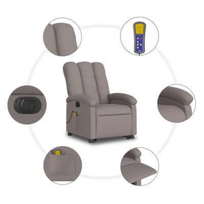 vidaXL Elektrischer Massagesessel mit Aufstehhilfe Taupe Stoff