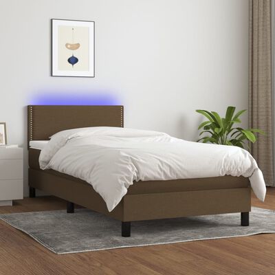 vidaXL Boxspringbett mit Matratze & LED Dunkelbraun 100x200 cm Stoff