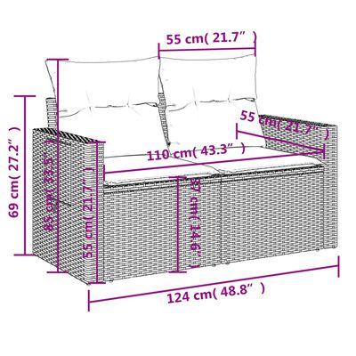 vidaXL 9-tlg. Garten-Sofagarnitur mit Kissen Beige Poly Rattan