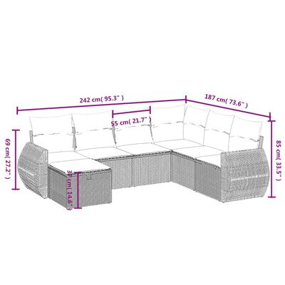 vidaXL 7-tlg. Garten-Sofagarnitur mit Kissen Grau Poly Rattan