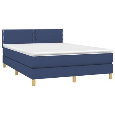 vidaXL Boxspringbett mit Matratze & LED Blau 140x200 cm Stoff