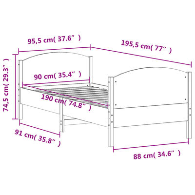 vidaXL Massivholzbett ohne Matratze 90x190 cm Kiefernholz