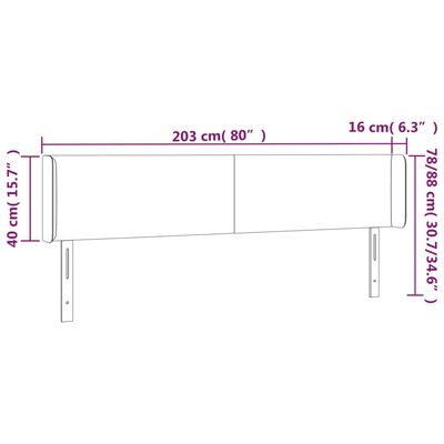 vidaXL LED Kopfteil Schwarz 203x16x78/88 cm Samt