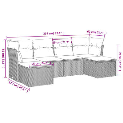 vidaXL 6-tlg. Garten-Sofagarnitur mit Kissen Beige Poly Rattan