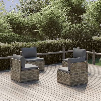 vidaXL Garten-Mittelsofas 4 Stk. Grau 57x57x56 cm Poly Rattan