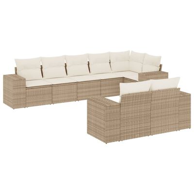 vidaXL 8-tlg. Garten-Sofagarnitur mit Kissen Beige Poly Rattan