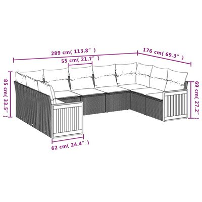 vidaXL 9-tlg. Garten-Sofagarnitur mit Kissen Beige Poly Rattan