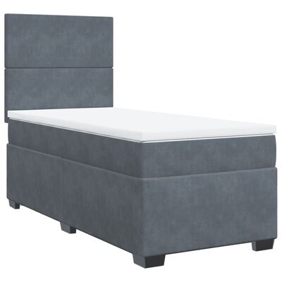 vidaXL Boxspringbett mit Matratze Dunkelgrau 90x190 cm Samt