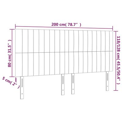 vidaXL LED Kopfteil Hellgrau 200x5x118/128 cm Samt