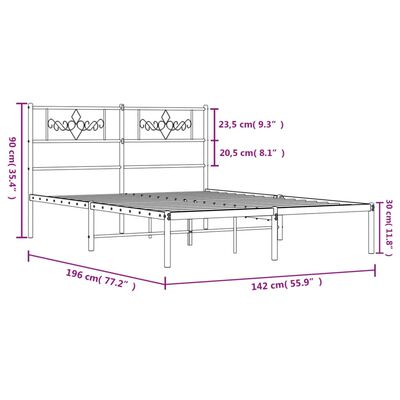 vidaXL Bettgestell mit Kopfteil Metall Schwarz 135x190 cm