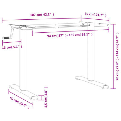 vidaXL Gestell für Sitz-Steh-Schreibtische (94-135)x60x(70-114) cm