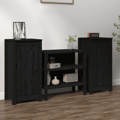 vidaXL Sideboards 2 Stk. Schwarz 39x35x80 cm Massivholz Kiefer