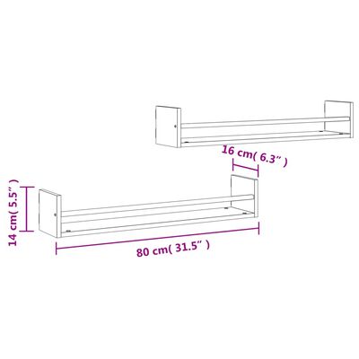 vidaXL Wandregale mit Stangen 2 Stk. Sonoma-Eiche 80x16x14 cm