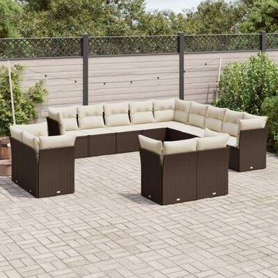 vidaXL 13-tlg. Garten-Sofagarnitur mit Kissen Braun Poly Rattan