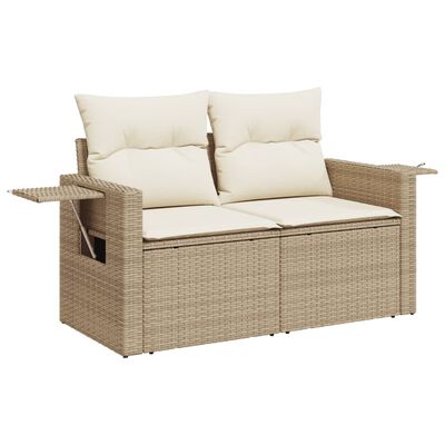 vidaXL Gartensofa mit Kissen 2-Sitzer Beige Poly Rattan