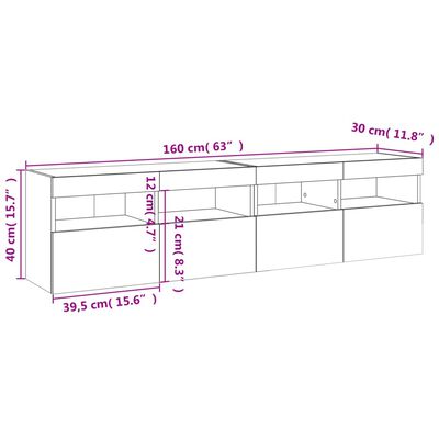 vidaXL TV-Wandschränke mit LED-Leuchten 2 Stk. Weiß 80x30x40 cm