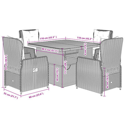 vidaXL 5-tlg. Garten-Essgruppe mit Kissen Schwarz Poly Rattan