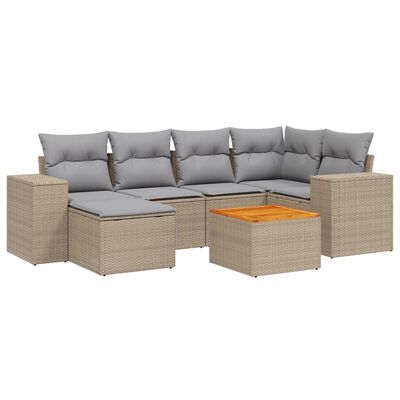 vidaXL 7-tlg. Garten-Sofagarnitur mit Kissen Beige Poly Rattan