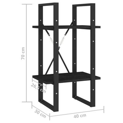 vidaXL Bücherregal 2 Böden Schwarz 40x30x70 cm Massivholz Kiefer