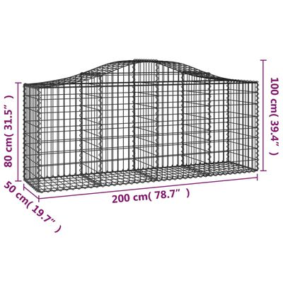 vidaXL Gabionen mit Hochbogen 12 Stk. 200x50x80/100cm Verzinktes Eisen