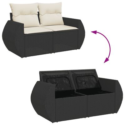 vidaXL 10-tlg. Garten-Sofagarnitur mit Kissen Schwarz Poly Rattan