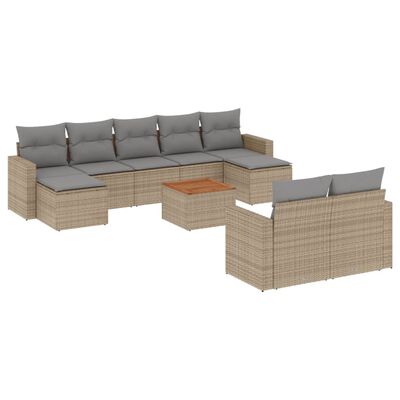 vidaXL 10-tlg. Garten-Sofagarnitur mit Kissen Beige Poly Rattan