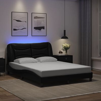 vidaXL Bettgestell mit LED Schwarz 140x190 cm Kunstleder